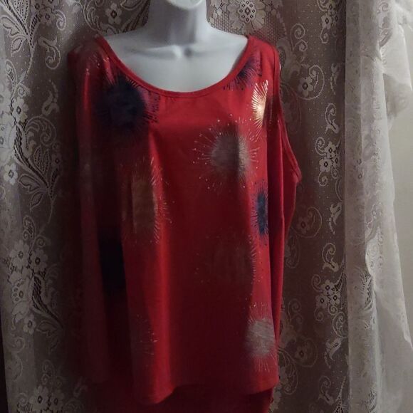 Lane Bryant 26-28 Red Gold Silver Blue‎ Metallic Fireworks tank - Picture 1 of 9